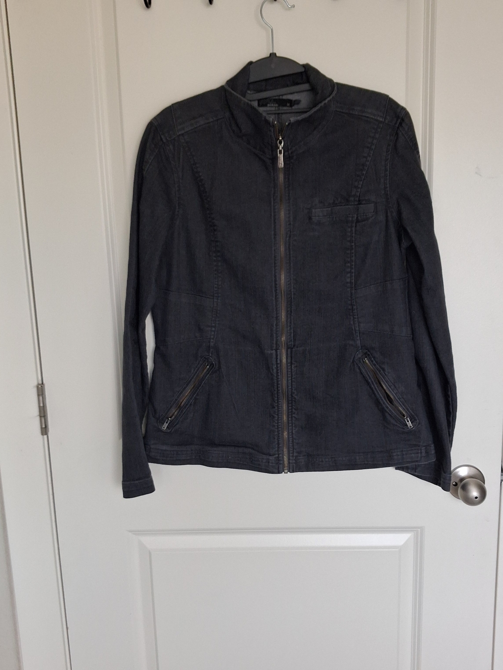prAna Kiana Full-Zip Stretch Denim Moto Jacket - Dark Gray Wash - Women's Size M